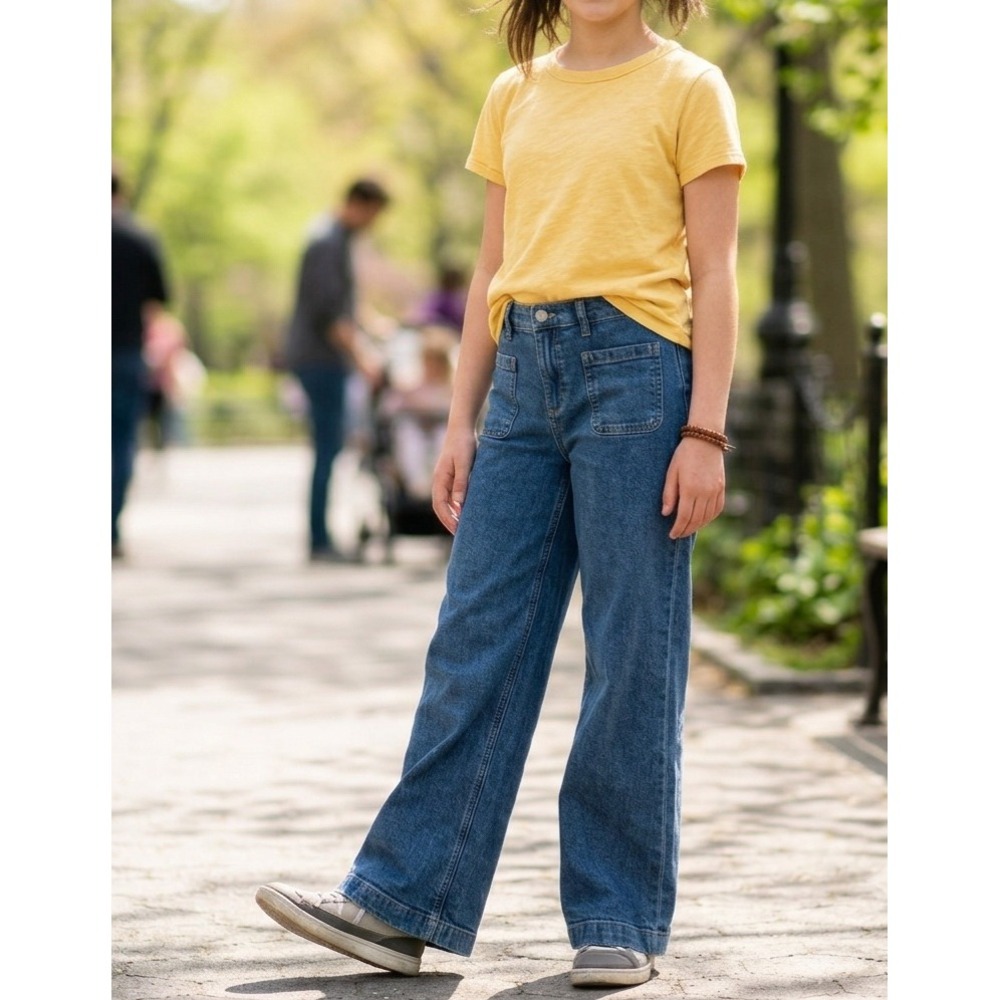 Crewcuts J.Crew Girls Wide Leg Patch Pocket Jeans Medium Wash Size 14